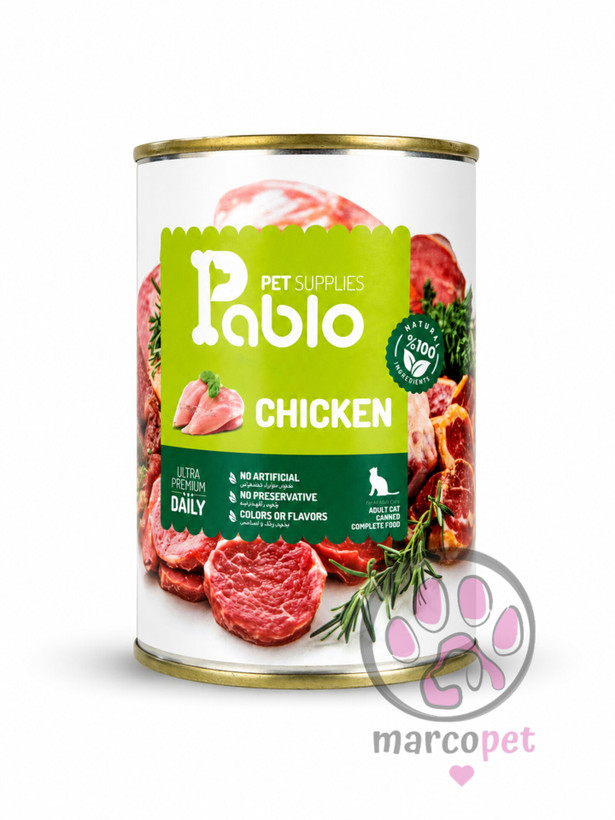 کنسرو غذای گربه پابلو (Pablo) طعم مرغ ۴۳۰ گرمی