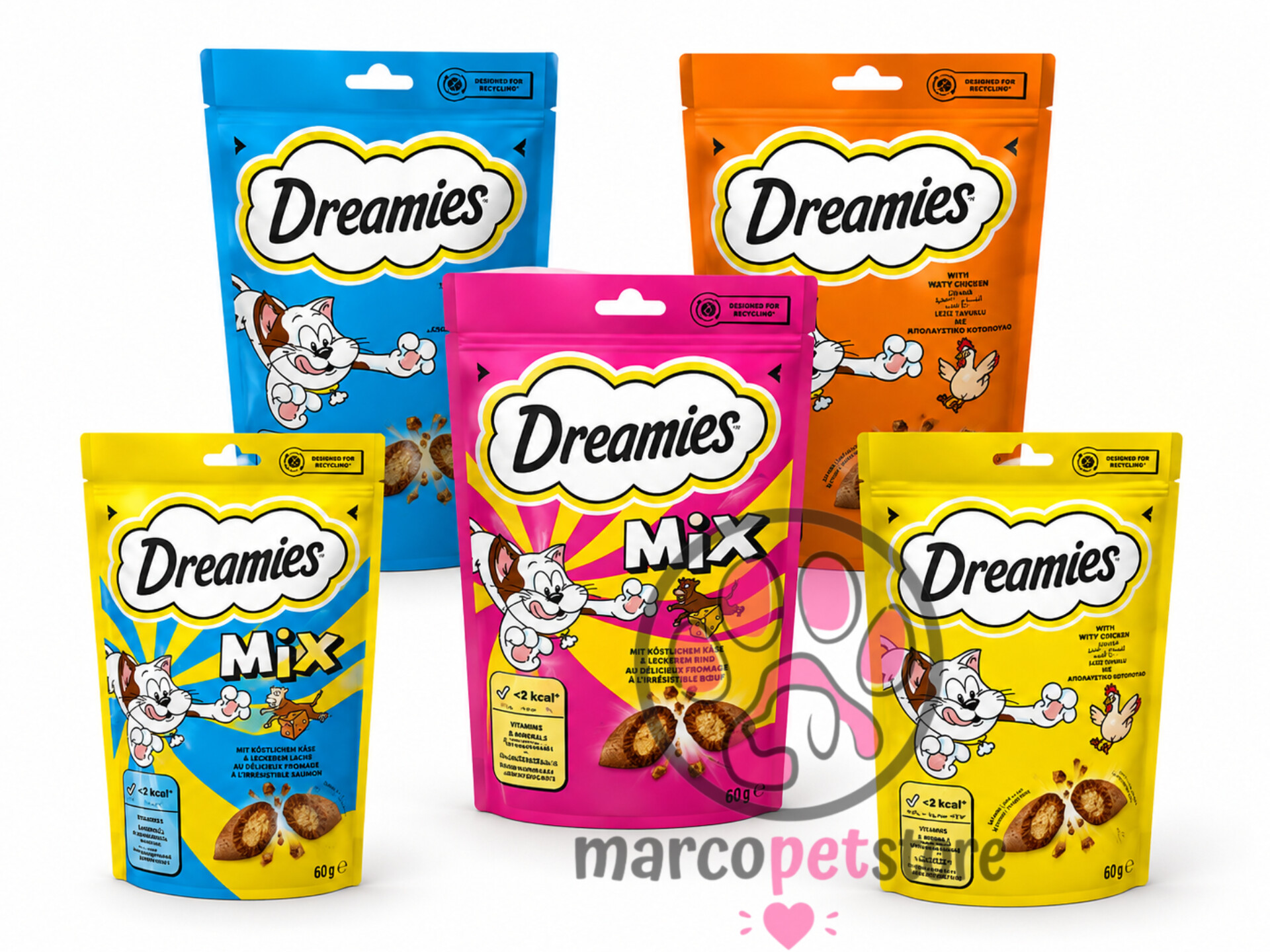 تشویقی گربه Dreamies دریمیز Mix با طعم پنیر و گوشت گاو ۶۰ گرم