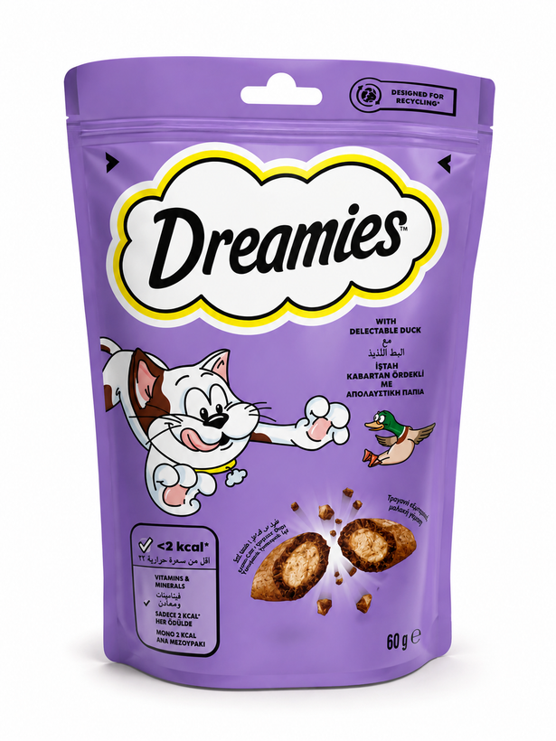 تشویقی گربه Dreamies دریمیز با طعم اردک ۶۰ گرم